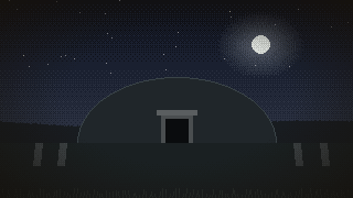 Pixel art: a barrow mound under a full moon